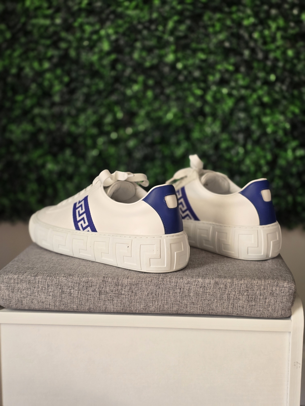 Versace White and Blue Greca Low-Top Sneakers - Picture 2 of 4